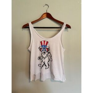 Mighty Fine White Tank with Patriotic Bear Graphic